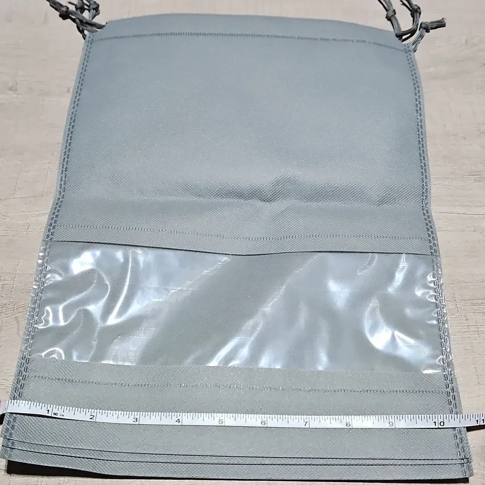 Gray Drawstring Bags with Clear Window For Shoe Storage. 2 Sizes - 8 Total Bags